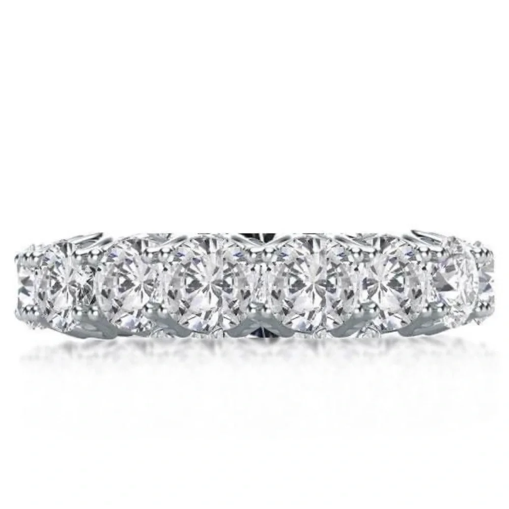 Eternity Round Created White Sapphire Wedding Band 925 Sterling Silver - Picture 8 of 8